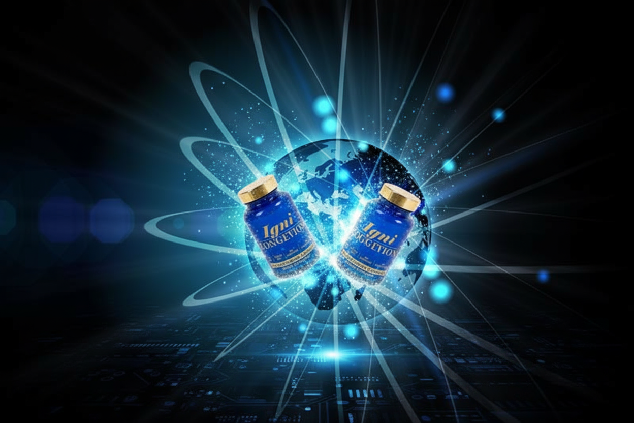 Two bottles of LGL Lysolysin with a futuristic design and glowing effects on a dark background.